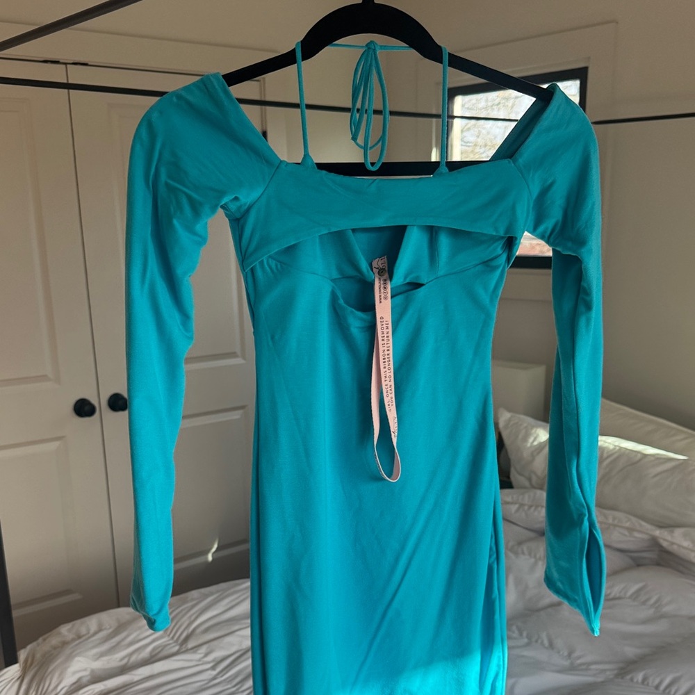 Oh Polly Aqua Long Sleeve Dress